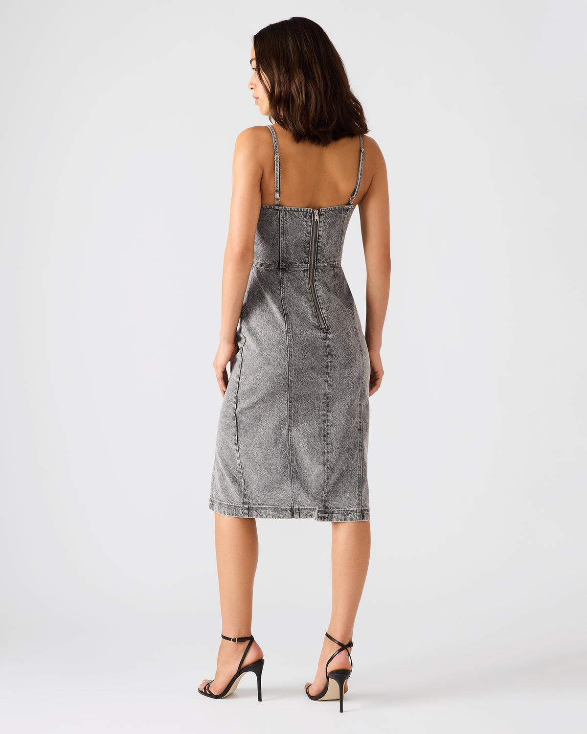 EMBELLISHED GISELLE Fog Denim Midi Women's Dress with Slit - Steve Madden