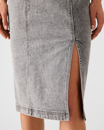 EMBELLISHED GISELLE Fog Denim Midi Women's Dress with Slit - Steve Madden