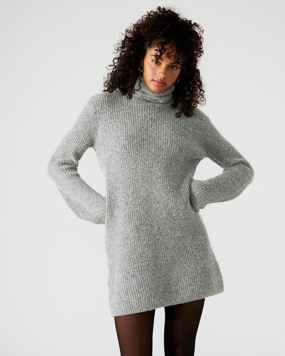 ABBIE Sweater Dress Grey | Mini Turtleneck Flared Sleeve Dress - Steve Madden