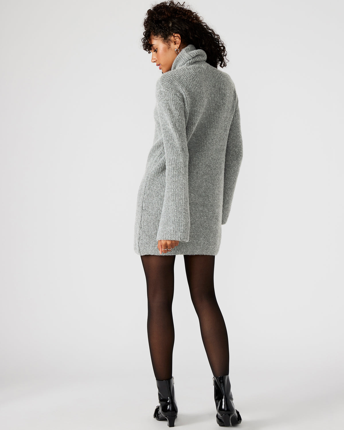 ABBIE Sweater Dress Grey | Mini Turtleneck Flared Sleeve Dress - Steve Madden