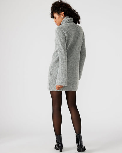 ABBIE Sweater Dress Grey | Mini Turtleneck Flared Sleeve Dress - Steve Madden