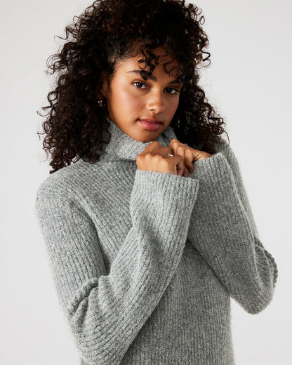 ABBIE Sweater Dress Grey | Mini Turtleneck Flared Sleeve Dress - Steve Madden