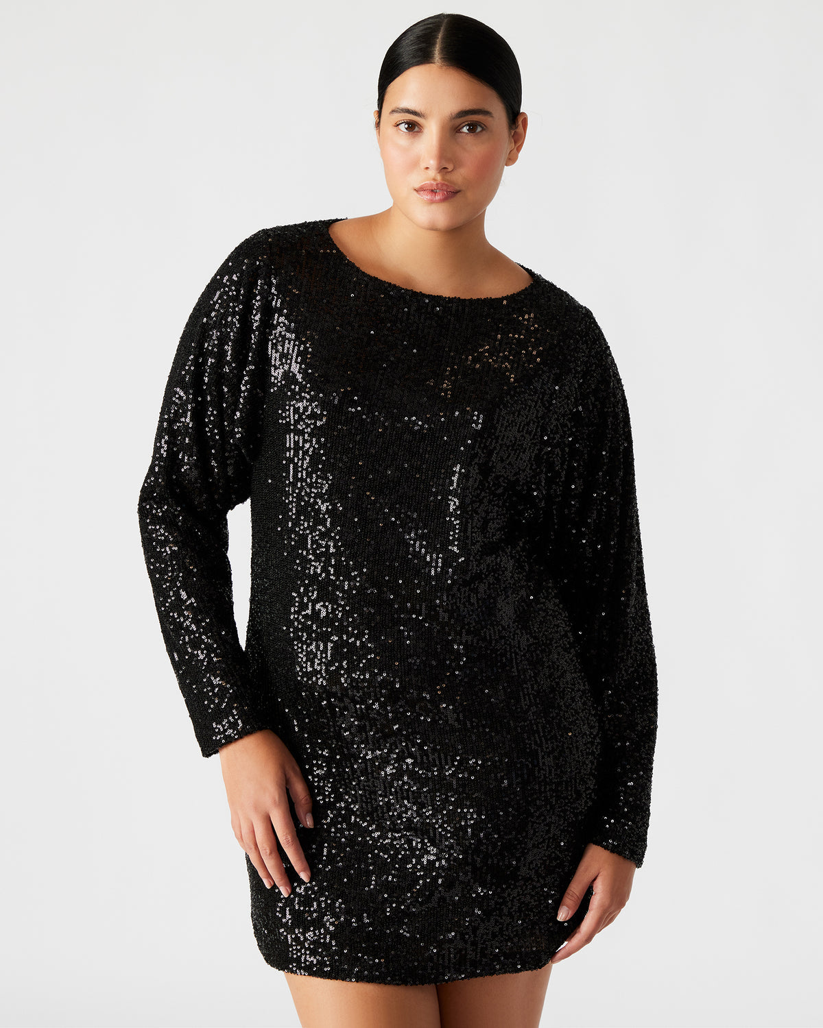 GINGER Dress Black | Women's Long-Sleeved Sequin Mini Dress - Steve Madden