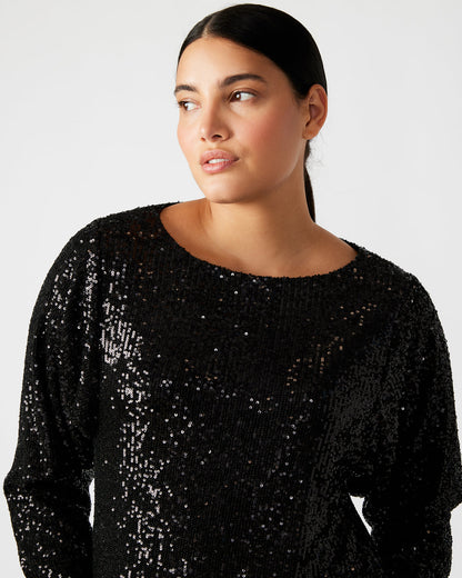 GINGER Dress Black | Women's Long-Sleeved Sequin Mini Dress - Steve Madden