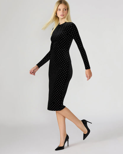 HAILEE Black Studded Velvet Long-Sleeved Pull-On Mock Neck Midi Women's Dress - Steve Madden