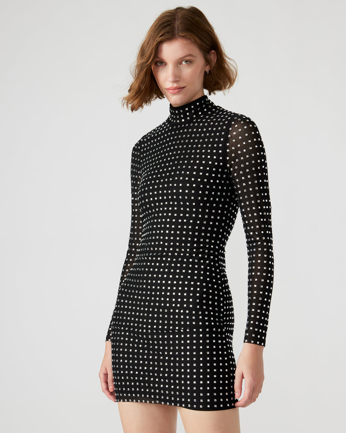 KRISTA Black Women's Long-Sleeved Bodycon Rhinestone Mini Dress - Steve Madden