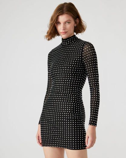 KRISTA Black Women's Long-Sleeved Bodycon Rhinestone Mini Dress - Steve Madden