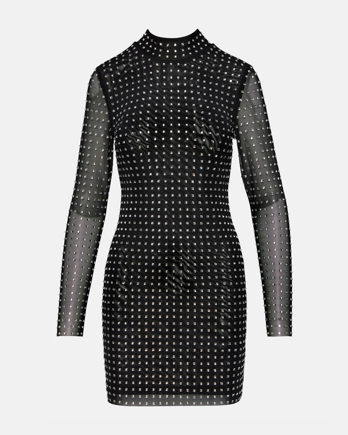 KRISTA Black Women's Long-Sleeved Bodycon Rhinestone Mini Dress - Steve Madden
