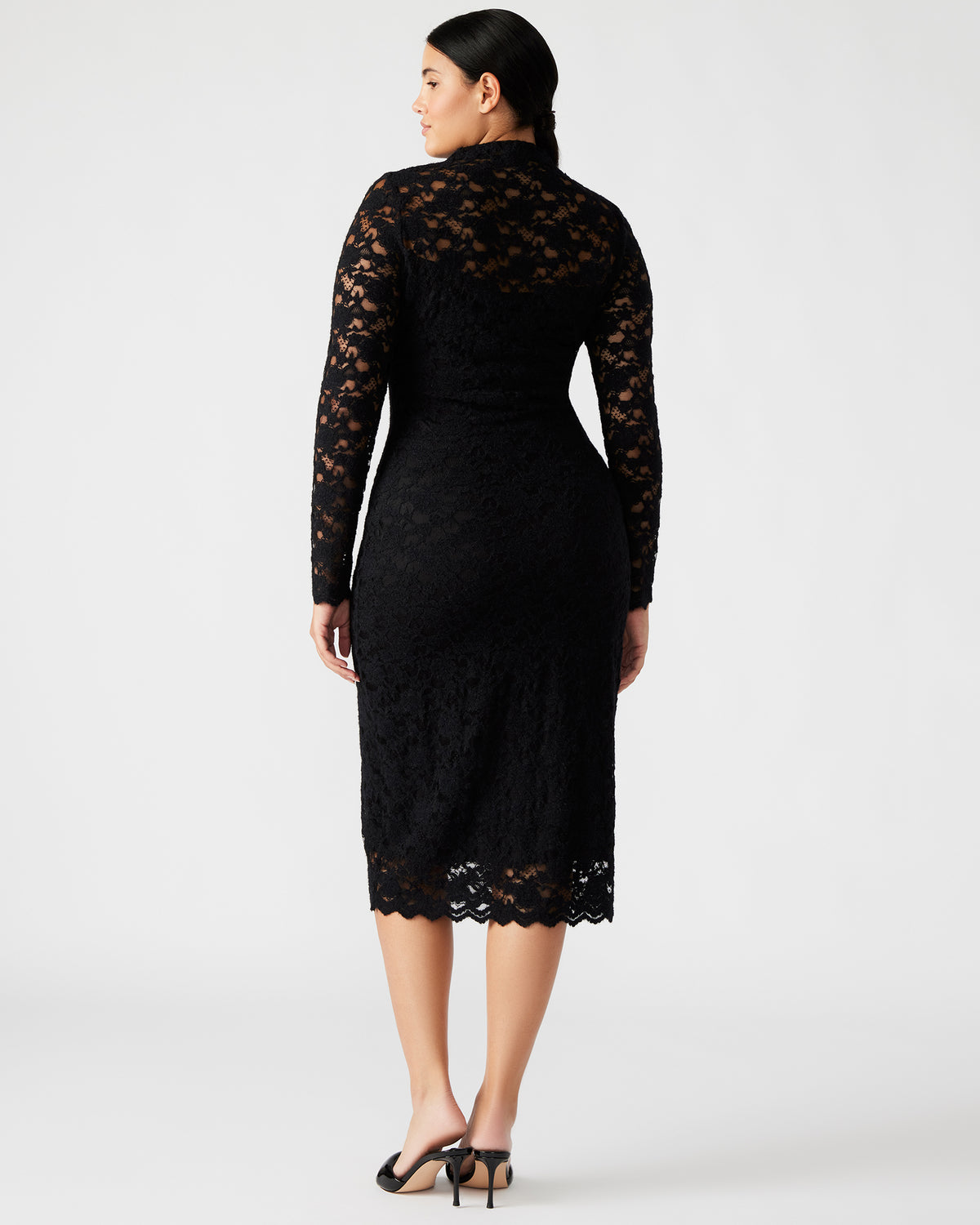 VIVIENNE Black Lace Women's Mock Neck Midi Dress - Steve Madden