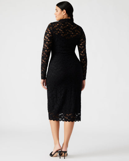 VIVIENNE Black Lace Women's Mock Neck Midi Dress - Steve Madden