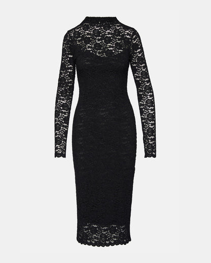 VIVIENNE Black Lace Women's Mock Neck Midi Dress - Steve Madden