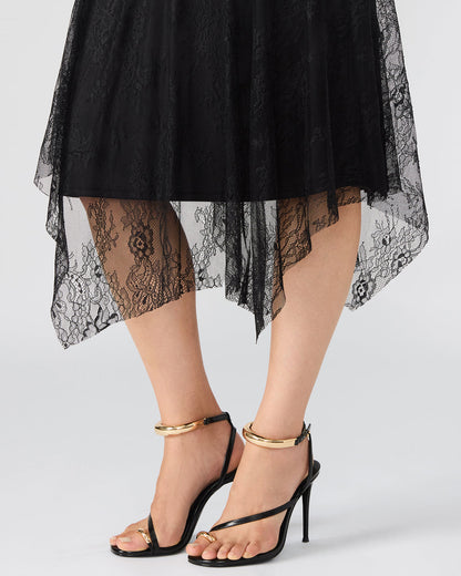 SILAS Black Long-Sleeved Mesh Lace Overylay Flowy Women's Dress - Steve Madden