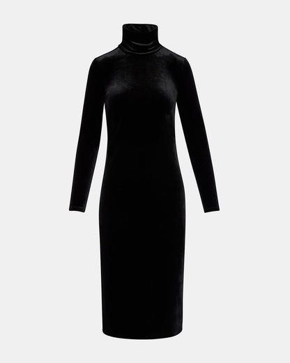 SKYLER Dress Black | Women's Long-Sleeved Turtleneck Velvet Dress - Steve Madden