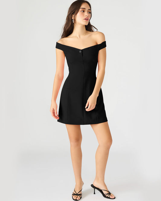 YANA Black Off-The-Shoulder Pleated Women's Dress - Steve Madden