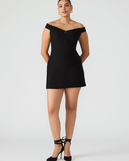 YANA Black Off-The-Shoulder Pleated Women's Dress - Steve Madden