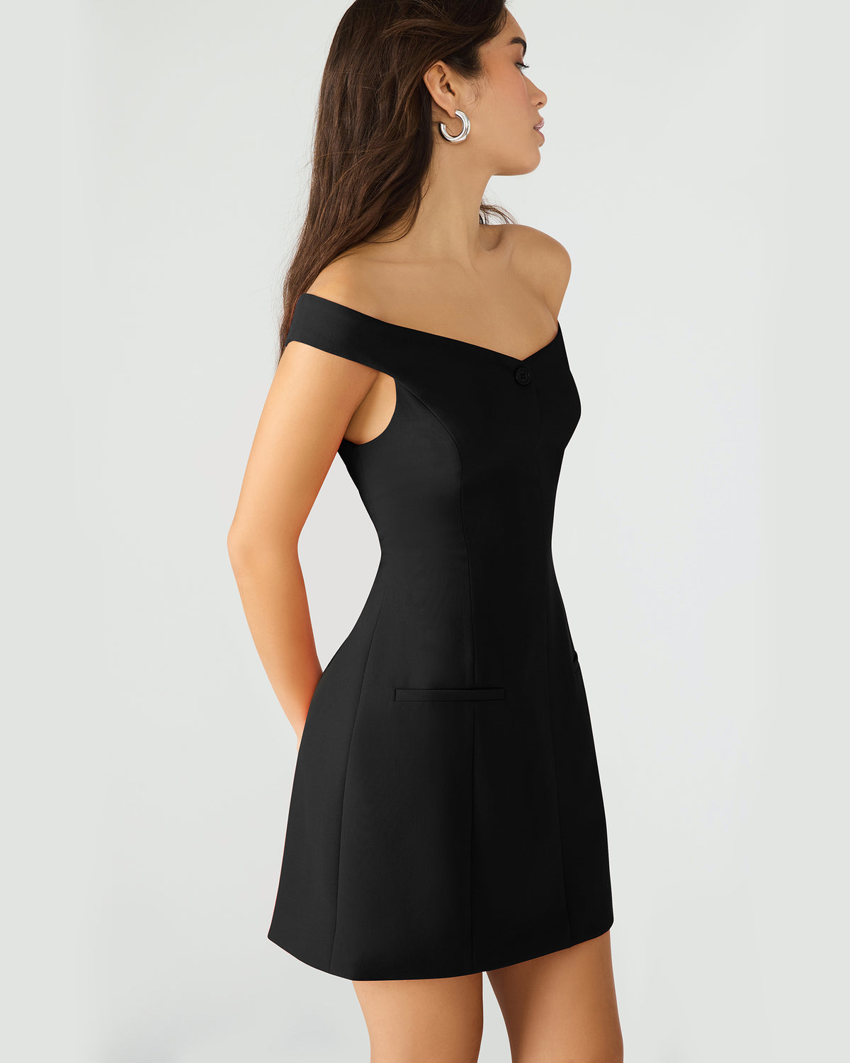 YANA Black Off-The-Shoulder Pleated Women's Dress - Steve Madden