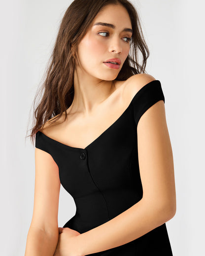 YANA Black Off-The-Shoulder Pleated Women's Dress - Steve Madden