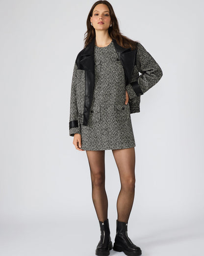LOUIE Black/White Sleeveless Tweed Mini Women's Dress - Steve Madden