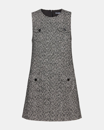 LOUIE Black/White Sleeveless Tweed Mini Women's Dress - Steve Madden