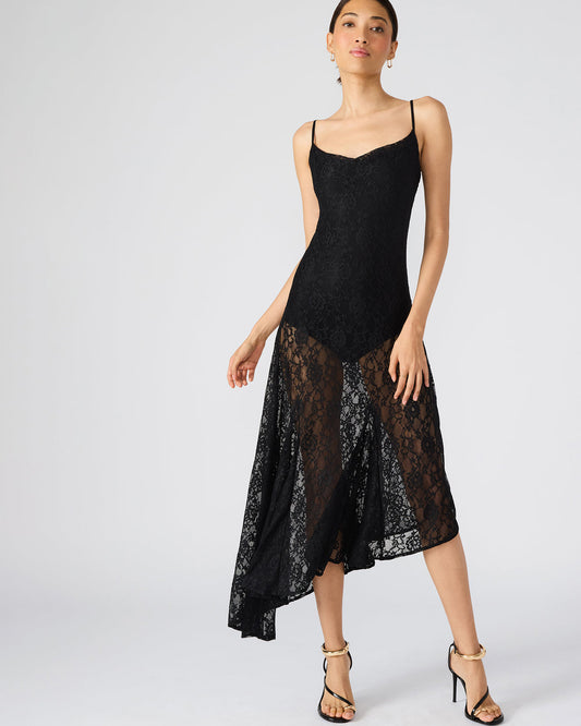 LOUISA Black Flowy Sleeveless Mesh Lace Womens Dress - Steve Madden
