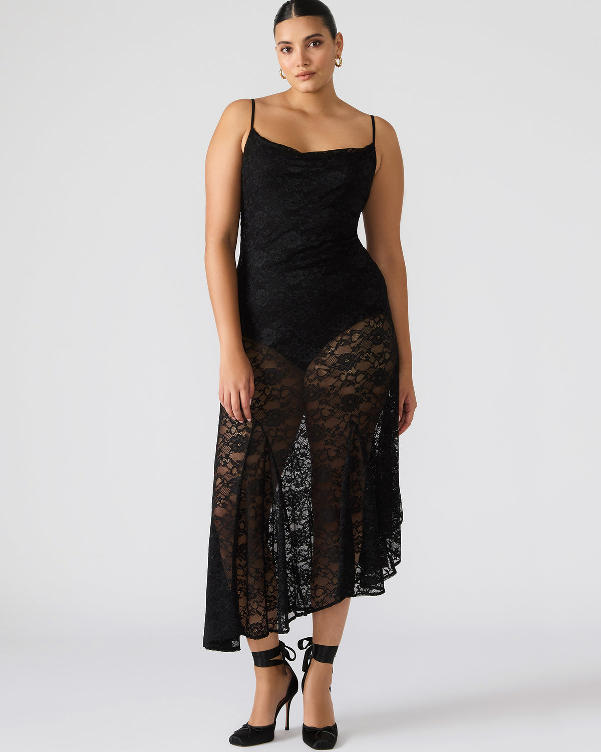 LOUISA Black Flowy Sleeveless Mesh Lace Womens Dress - Steve Madden