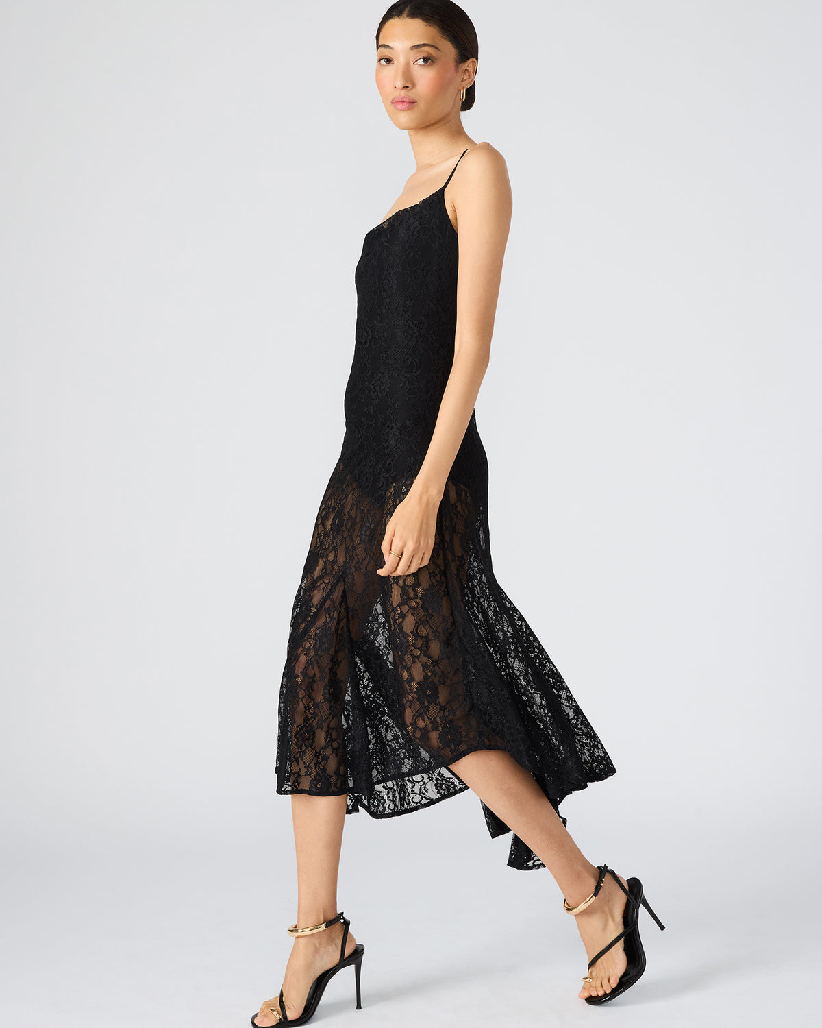 LOUISA Black Flowy Sleeveless Mesh Lace Womens Dress - Steve Madden