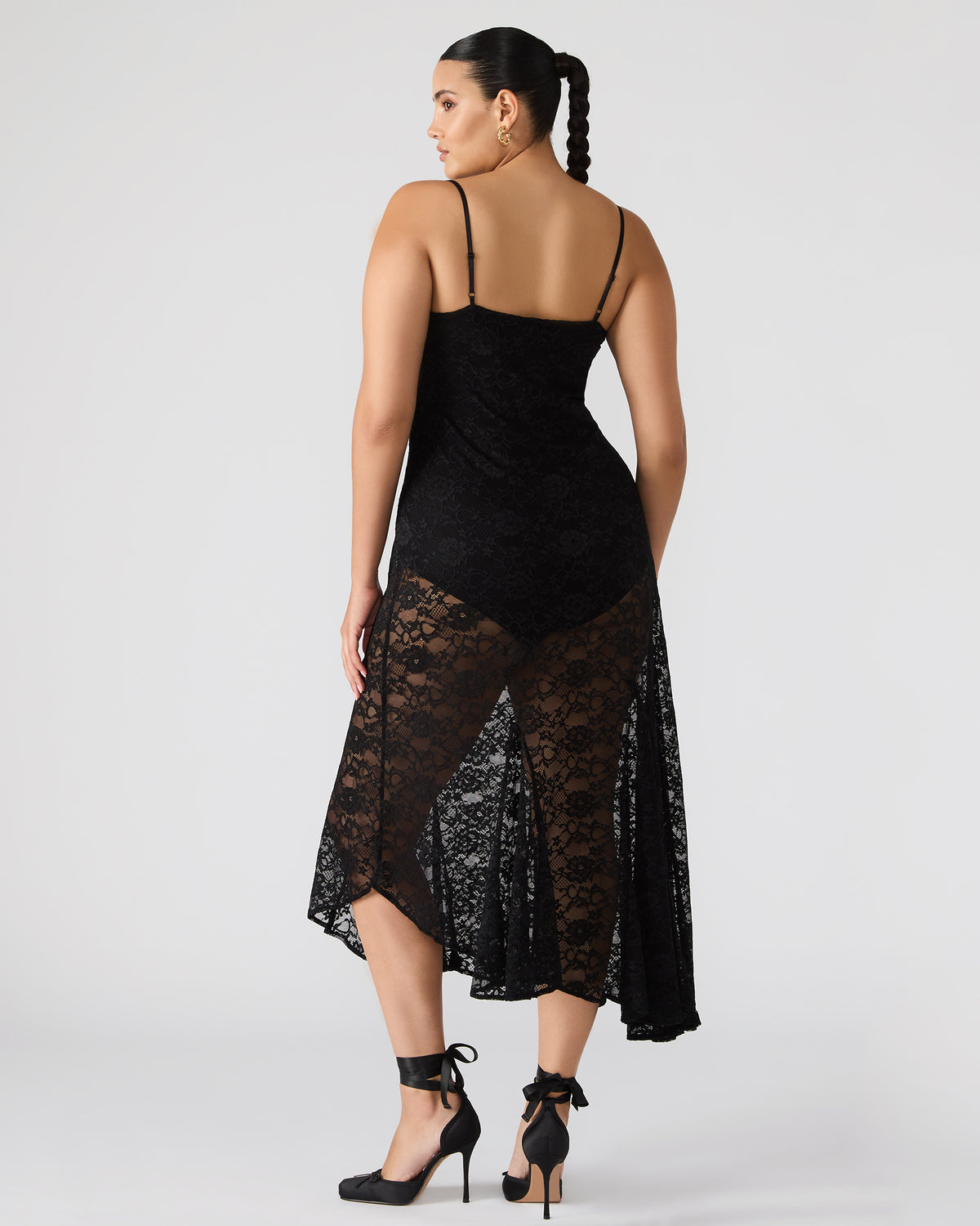 LOUISA Black Flowy Sleeveless Mesh Lace Womens Dress - Steve Madden