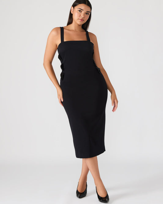 RENE Black Form-Fitting Bow Women's Midi Dress - Steve Madden