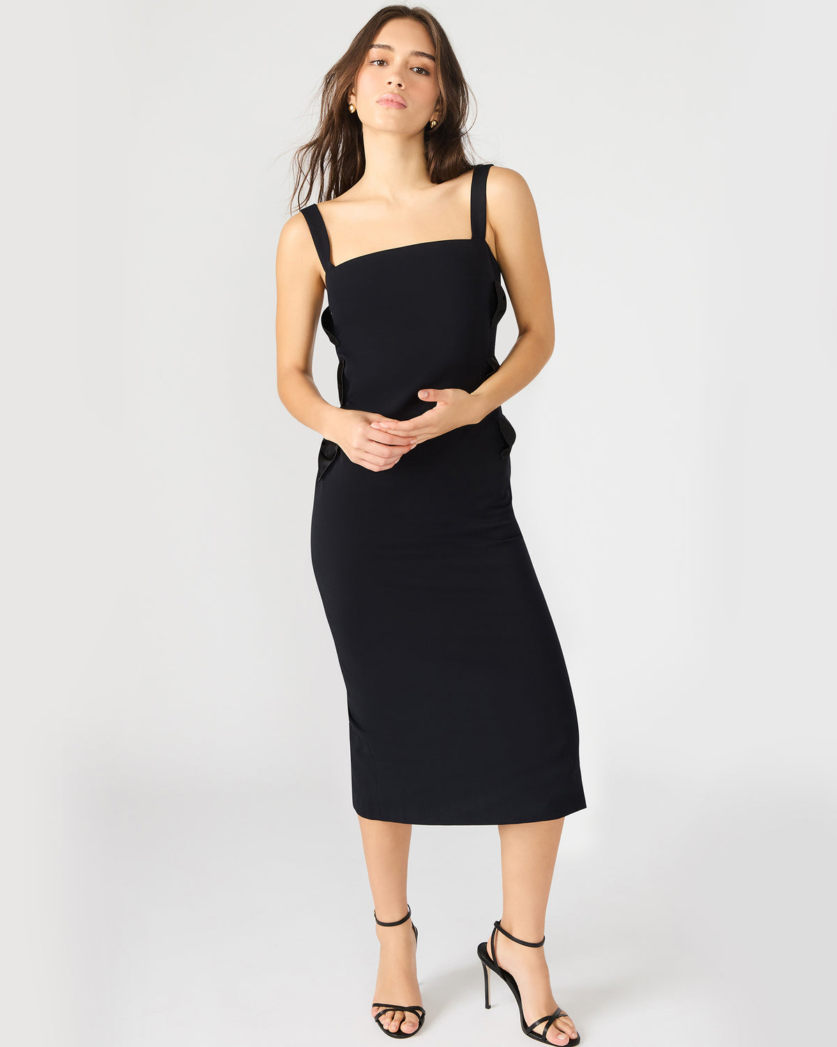 RENE Black Form-Fitting Bow Women's Midi Dress - Steve Madden