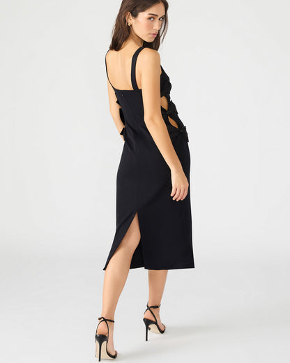 RENE Black Form-Fitting Bow Women's Midi Dress - Steve Madden