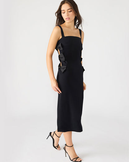 RENE Black Form-Fitting Bow Women's Midi Dress - Steve Madden