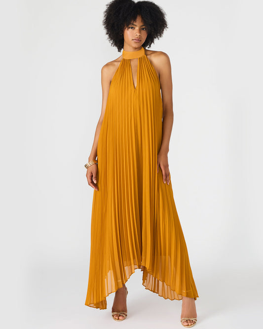 MARAYA Tuscan Gold Flowy Halter Women's Maxi Dress - Steve Madden