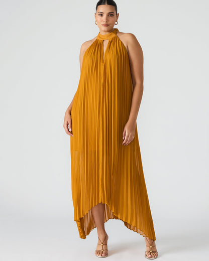 MARAYA Tuscan Gold Flowy Halter Women's Maxi Dress - Steve Madden