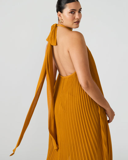 MARAYA Tuscan Gold Flowy Halter Women's Maxi Dress - Steve Madden