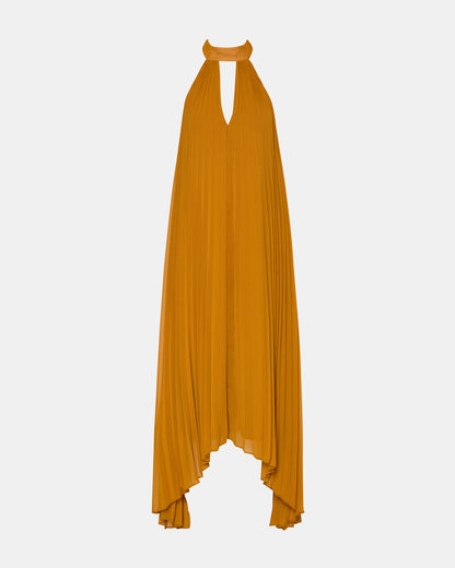 MARAYA Tuscan Gold Flowy Halter Women's Maxi Dress - Steve Madden