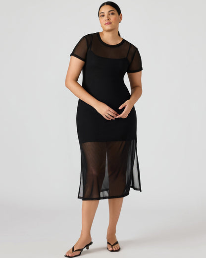 NOLA Black Short-Sleeved Mesh Sheer Women's Dress - Steve Madden
