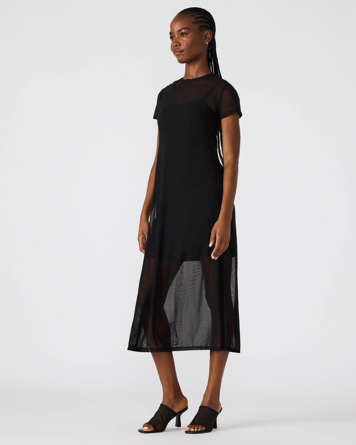 NOLA Black Short-Sleeved Mesh Sheer Women's Dress - Steve Madden