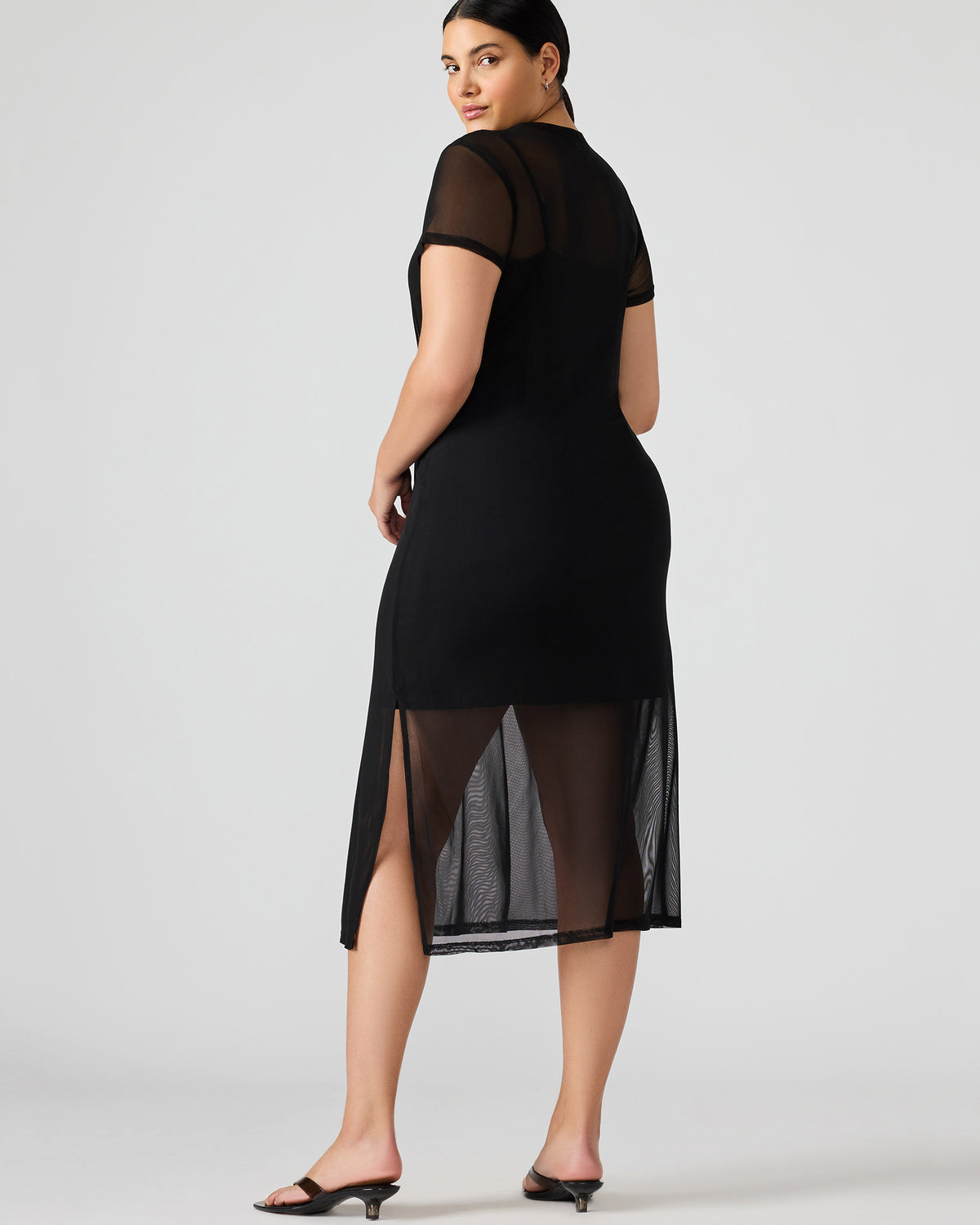 NOLA Black Short-Sleeved Mesh Sheer Women's Dress - Steve Madden