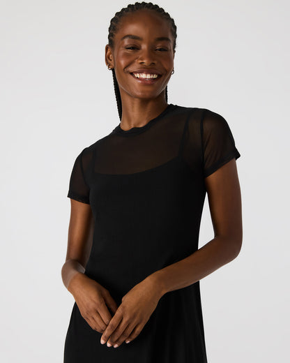 NOLA Black Short-Sleeved Mesh Sheer Women's Dress - Steve Madden