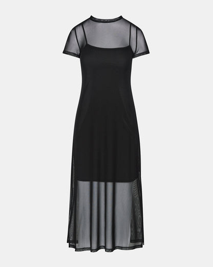 NOLA Black Short-Sleeved Mesh Sheer Women's Dress - Steve Madden