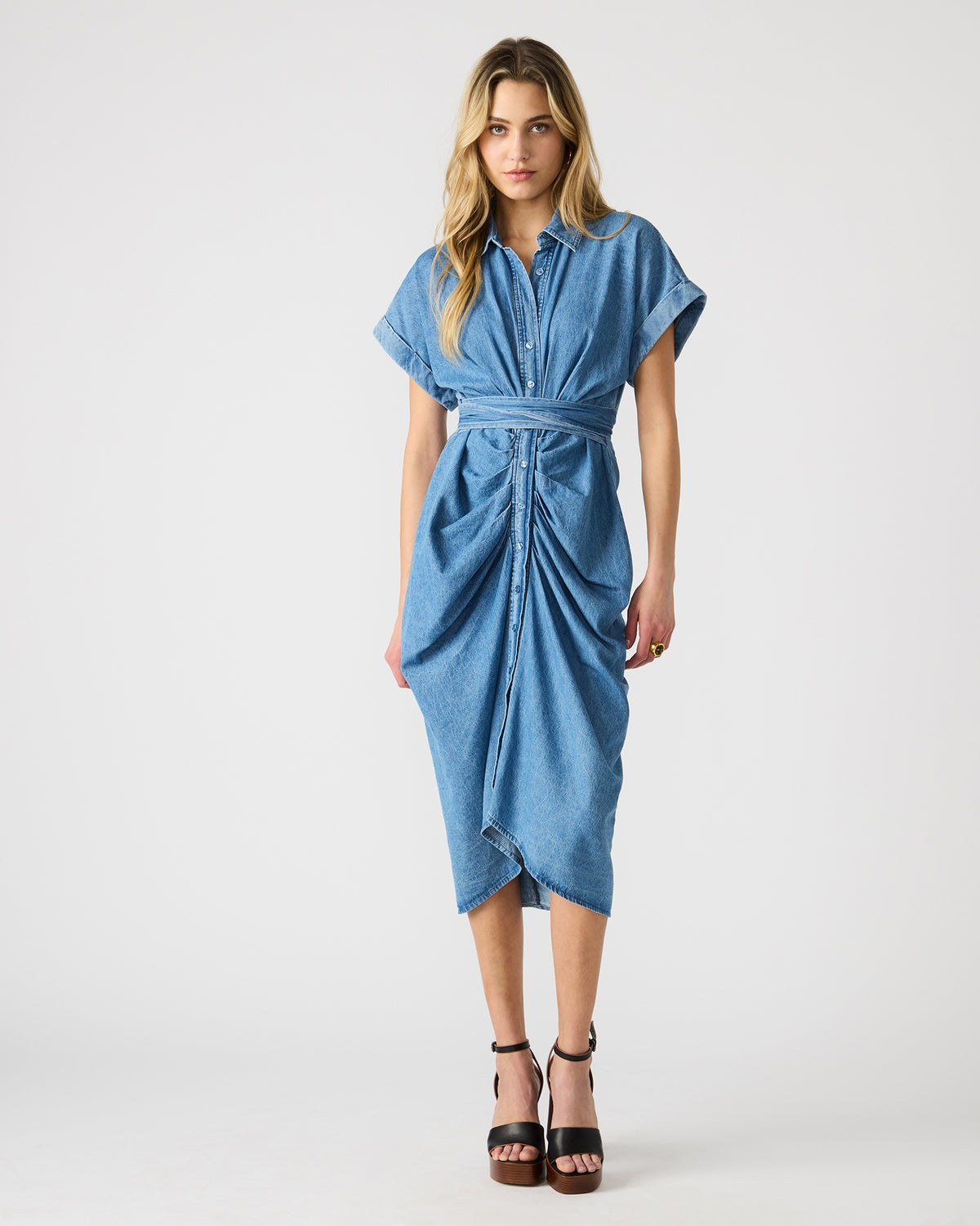TORI Denim Button Up Collared Midi Dress - Steve Madden