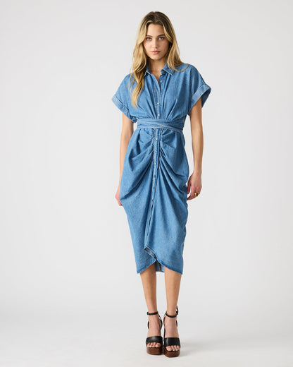 TORI Denim Button Up Collared Midi Dress - Steve Madden