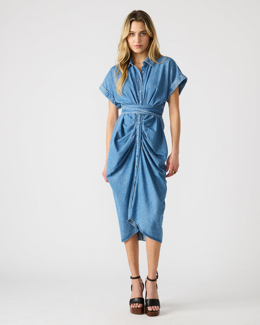 TORI Denim Button Up Collared Midi Dress - Steve Madden