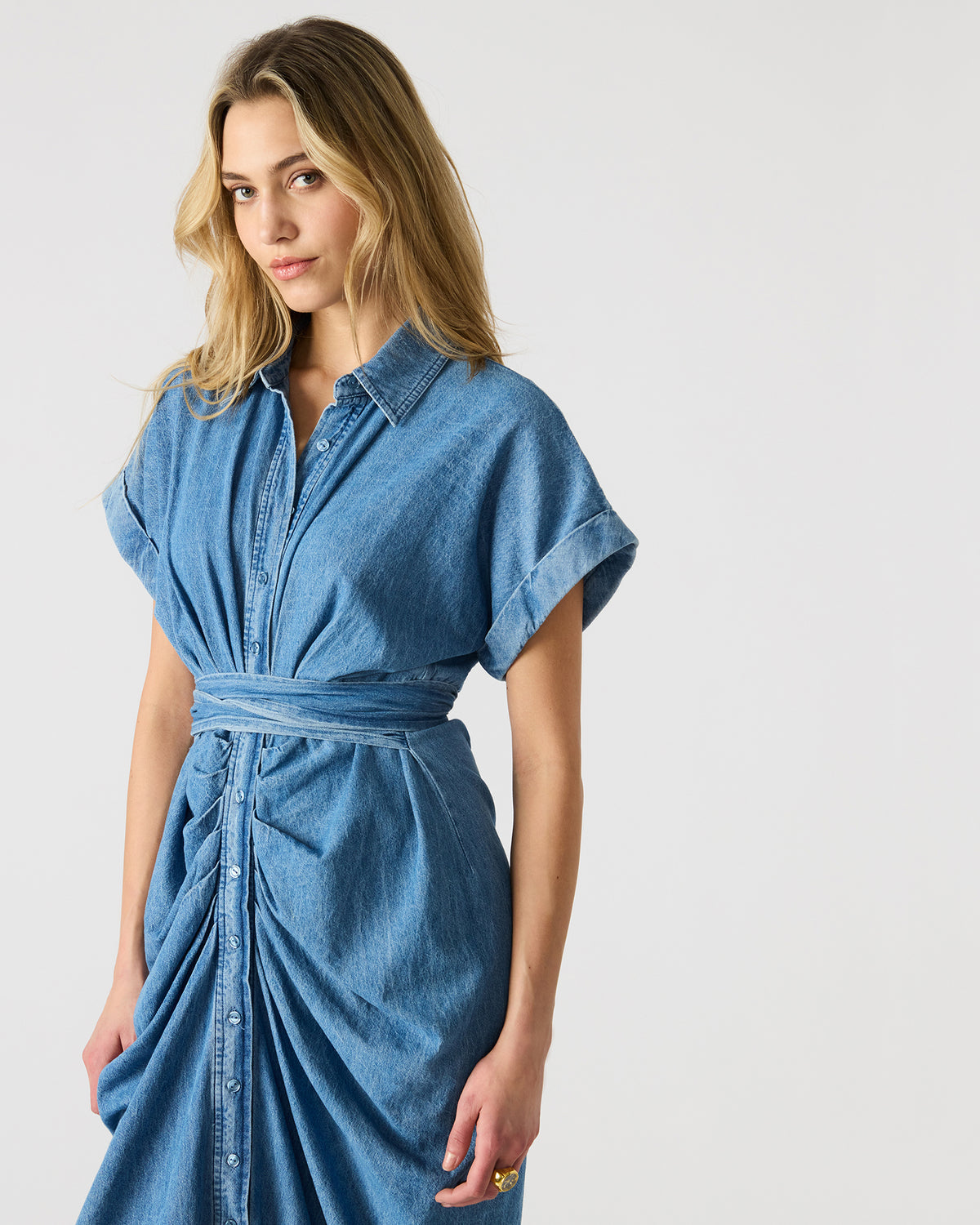 TORI Denim Button Up Collared Midi Dress - Steve Madden
