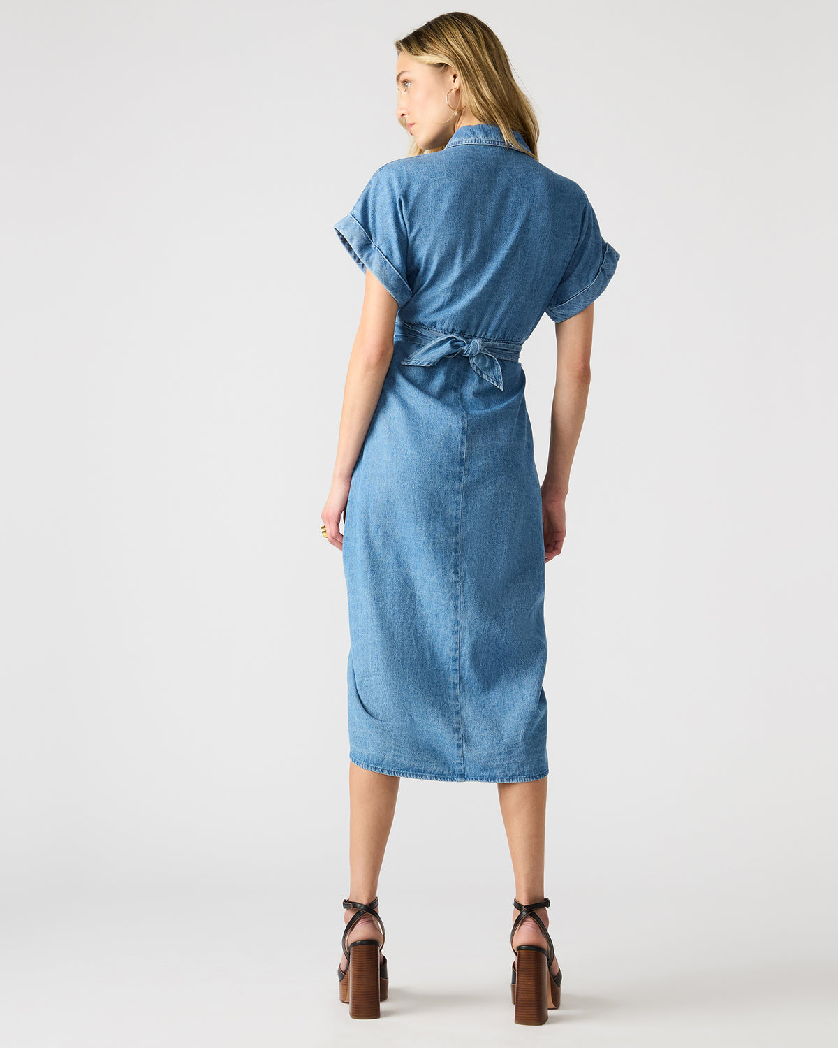 TORI Denim Button Up Collared Midi Dress - Steve Madden