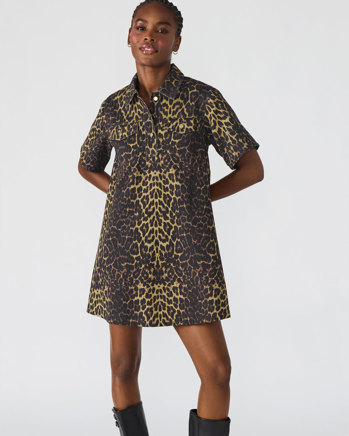 FREDDY Hot Spots Print Short-Sleeved Denim Button-Up Mini Women's Dress - Steve Madden