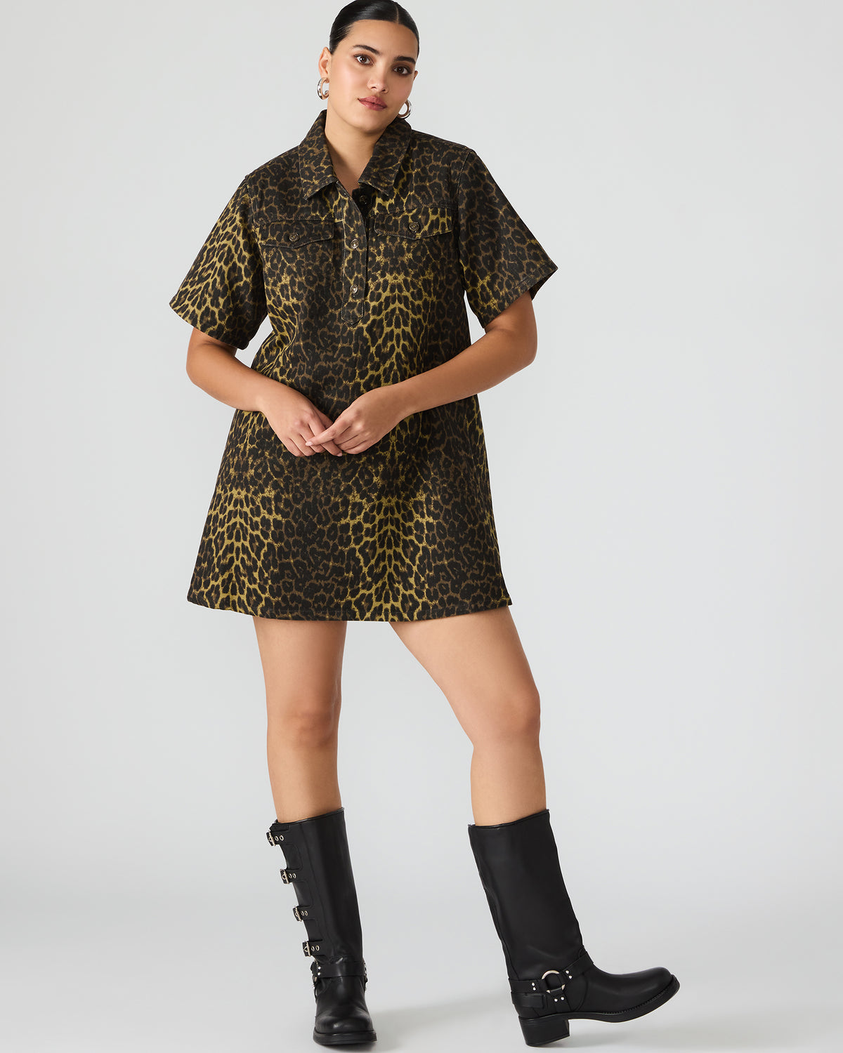 FREDDY Hot Spots Print Short-Sleeved Denim Button-Up Mini Women's Dress - Steve Madden