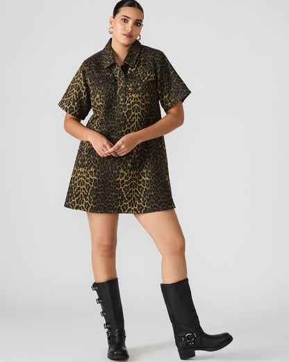 FREDDY Hot Spots Print Short-Sleeved Denim Button-Up Mini Women's Dress - Steve Madden