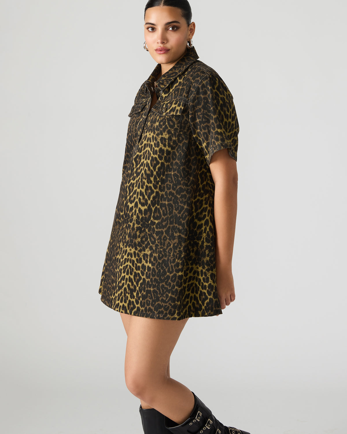 FREDDY Hot Spots Print Short-Sleeved Denim Button-Up Mini Women's Dress - Steve Madden