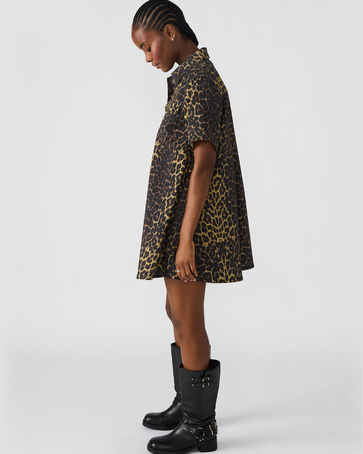 FREDDY Hot Spots Print Short-Sleeved Denim Button-Up Mini Women's Dress - Steve Madden